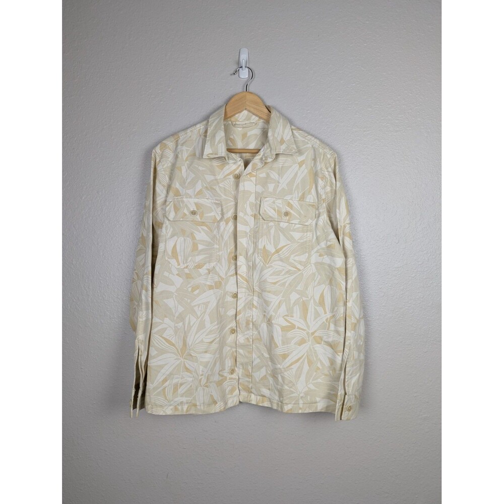 Zara Mens Beige Leaf‎ Print Long Sleeve Shirt Medium